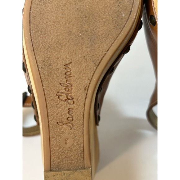 Sam Edelman Women’s Camilla Tan Wedge Leather Studded Slingback Sandals 8 - Picture 6 of 8
